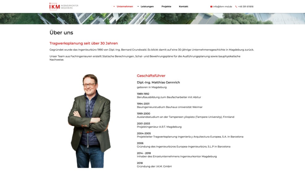 Webdesign und Programmierung für  IKM Ingenieurkontor Magdeburg 