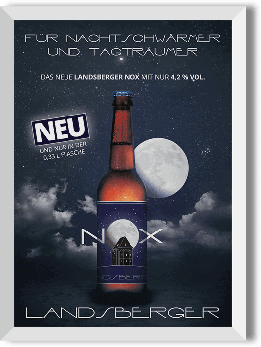 Flaschenetiketten + Plakat „NOX“ für  Brauerei Landsberg GmbH 