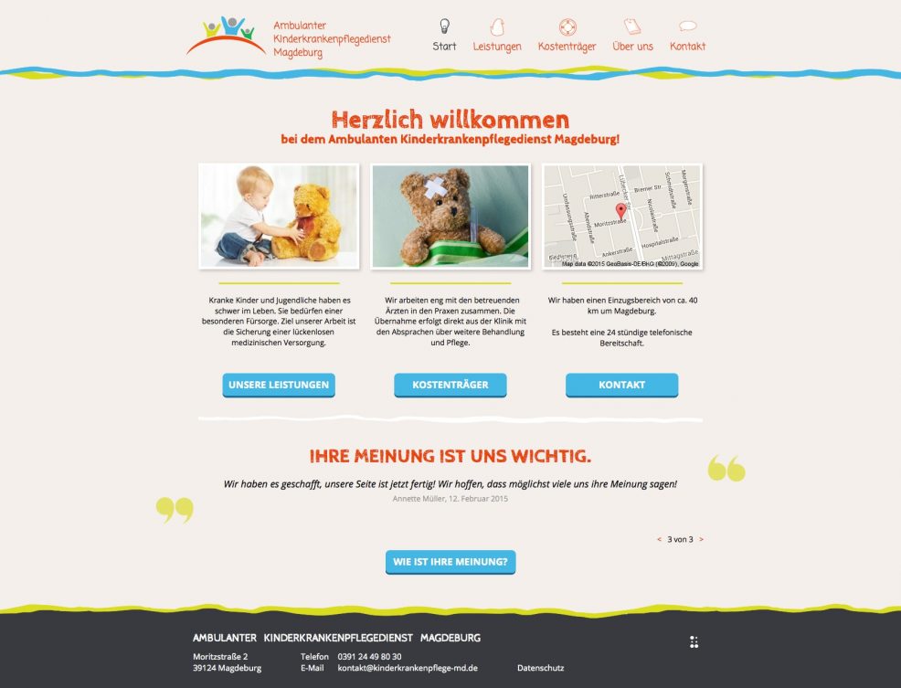 Screenshot der Website vom Ambulanten Kinderkrankenpflegedienst
