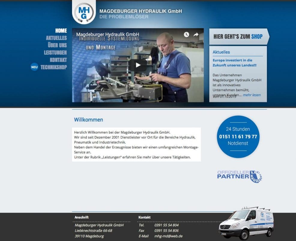 Webdesign und Programmierung für  Magdeburger Hydraulik GmbH 