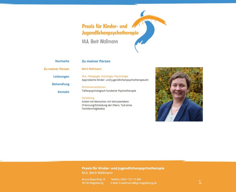 Webdesign und Programmierung für  Praxis für Kinder- und Jugendlichenpsychotherapie, Berit Wallmann 