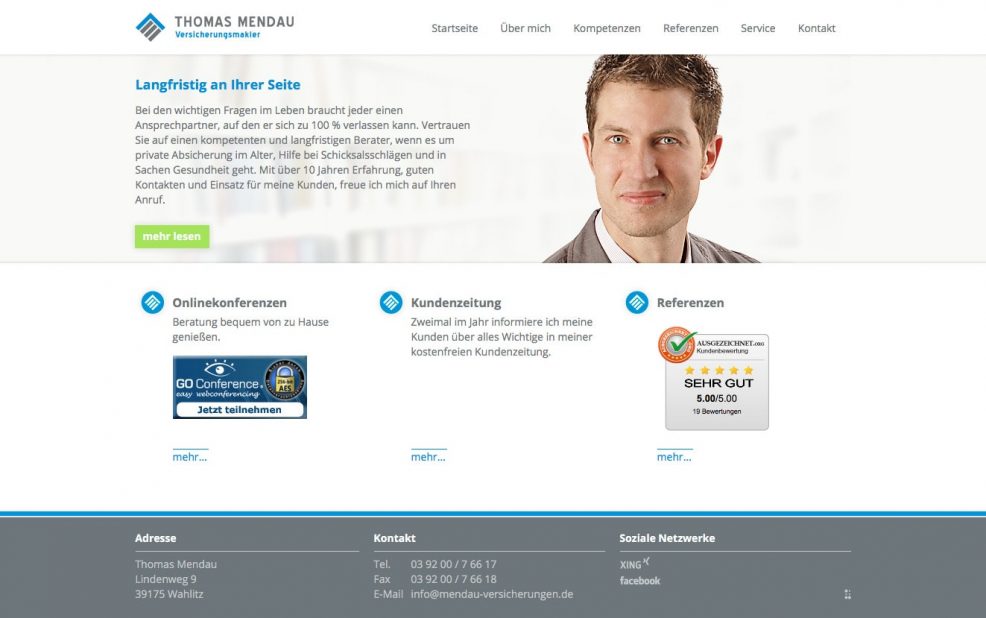 Webdesign und Programmierung für  Versicherungsmakler Thomas Mendau 