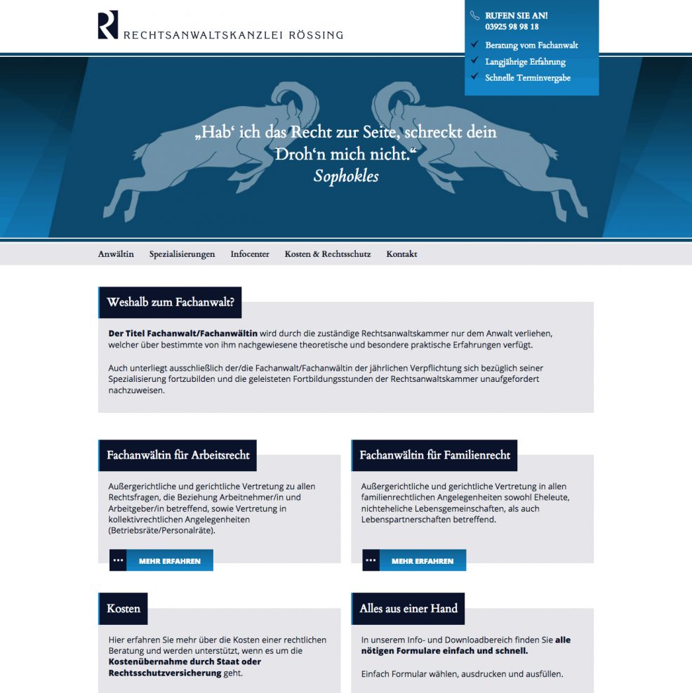 Webdesign + Programmierung für  Rechtsanwaltskanzlei Rössing 