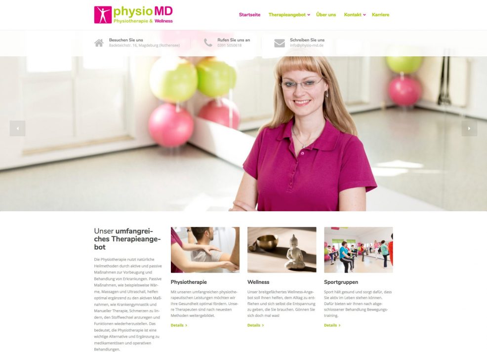 Webdesign und Programmierung für  physioMD Physiotherapie & Wellness 