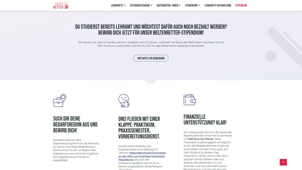 Webdesign und Programmierung Weltenretter-Kampagne für  Ministerium für Bildung des Landes Sachsen-Anhalt 