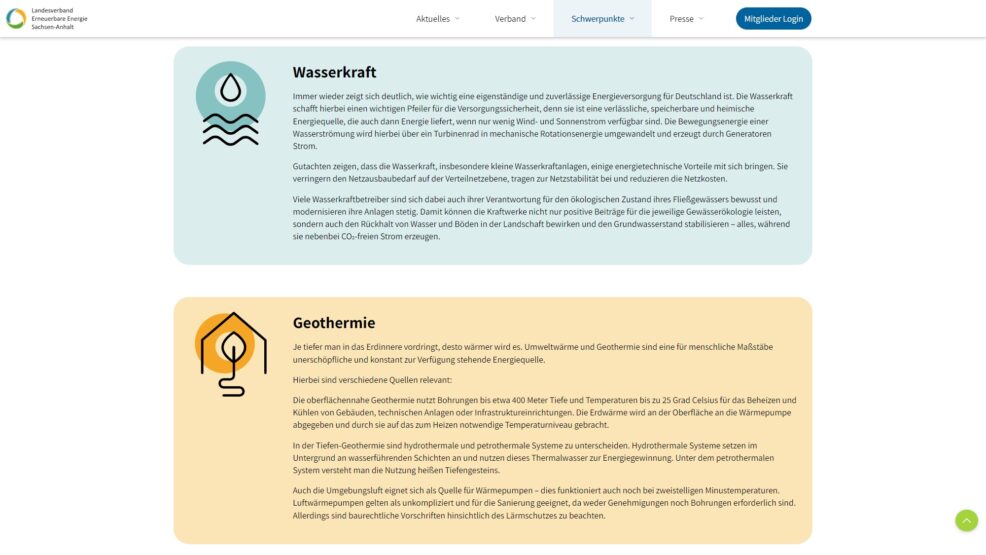Webdesign und Programmierung für  Landesverband Erneuerbare Energie Sachsen-Anhalt e.V. 