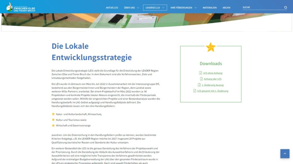 Webdesign und Programmierung für  Regionalentwicklung Zwischen Elbe und Fiener Bruch e.V. 