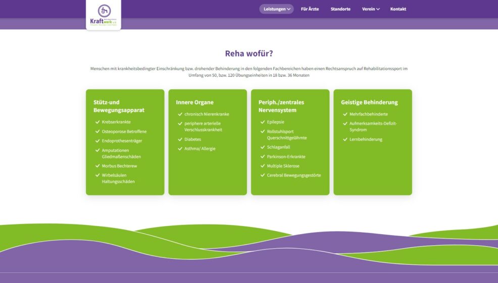Webdesign und Programmierung für  Reha-Sport-Verein KRAFTWERK e.V. 