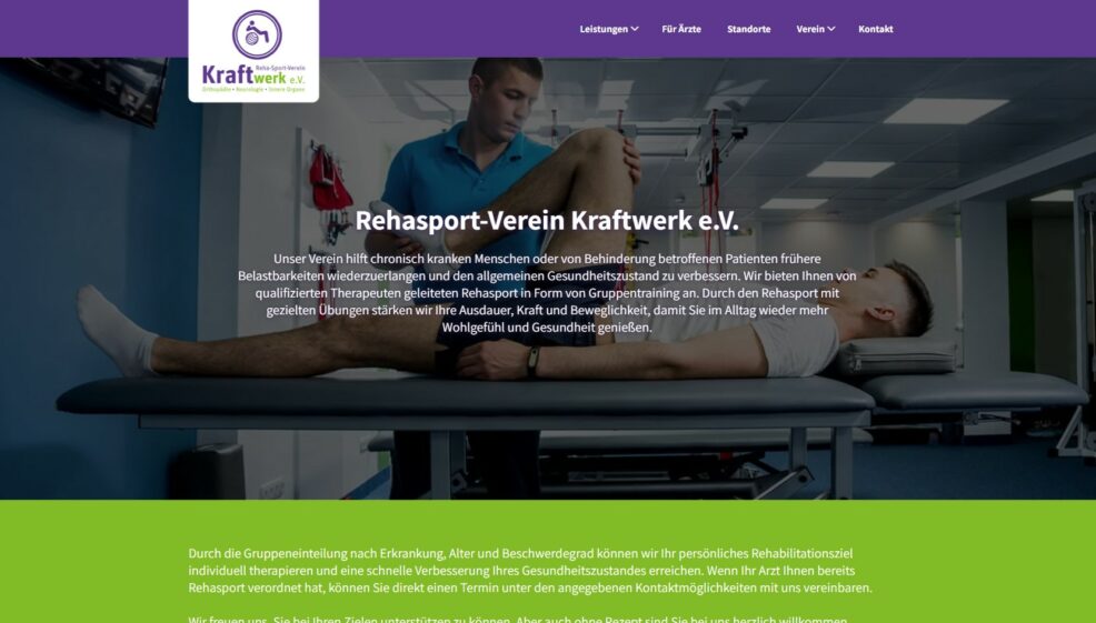 Webdesign und Programmierung für  Reha-Sport-Verein KRAFTWERK e.V. 