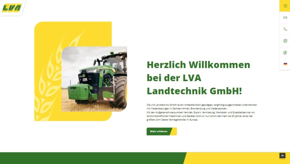 Webdesign und Programmierung für  LVA Landtechnik GmbH 