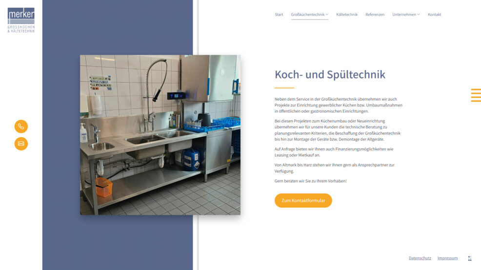 Referenz Merker Großküchen Website Spültechnik