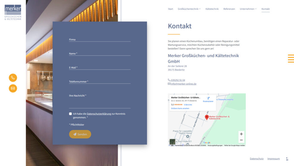 Referenz Merker Großküchen Website Kontakseite